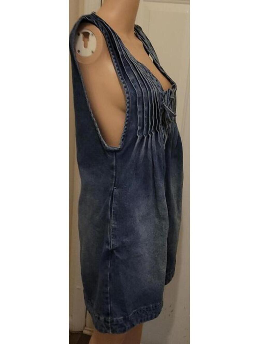 Denim Tie-Front Romper - Blue - Picture 4 of 7